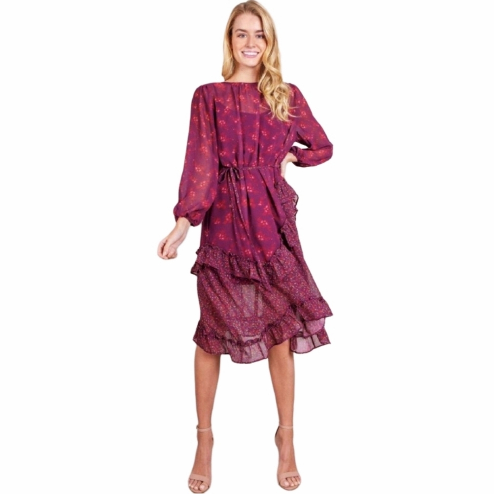 NWOT SENLIS Antoinette Long Sleeve Midi Dress - Picture 6 of 6